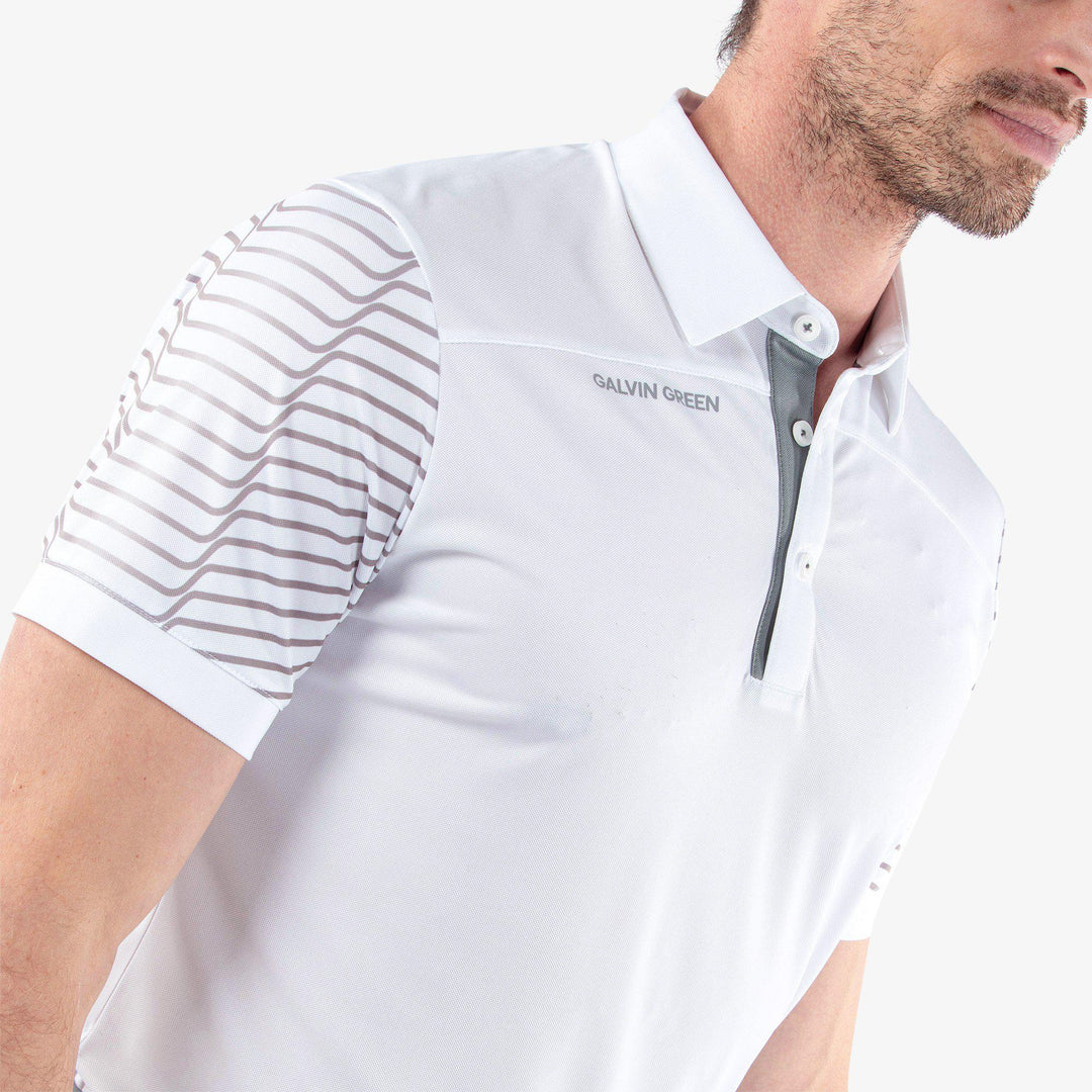 Milion is a Breathable short sleeve golf shirt for Men in the color White/Cool Grey(3)