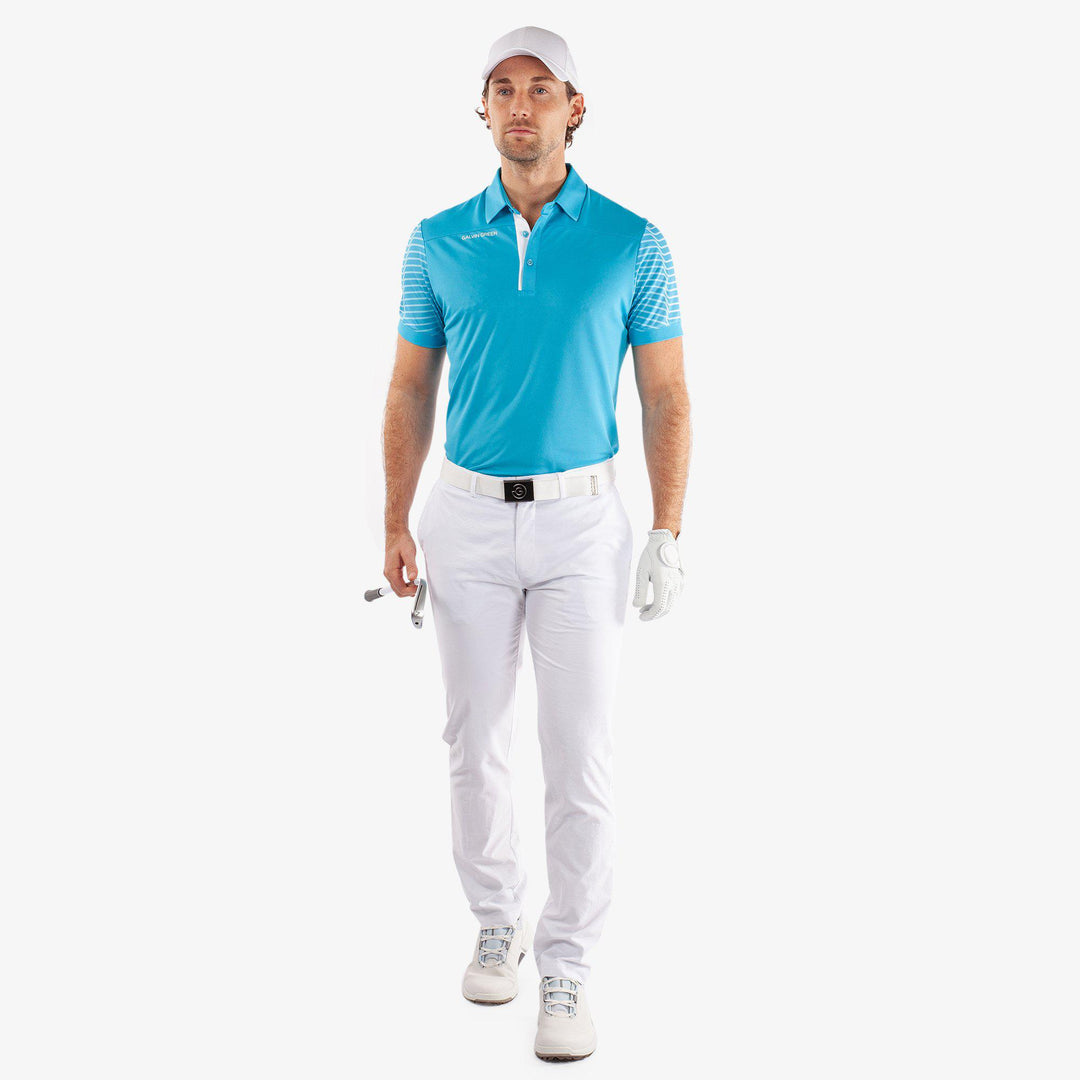 Milion is a Breathable short sleeve golf shirt for Men in the color Aqua/White (2)