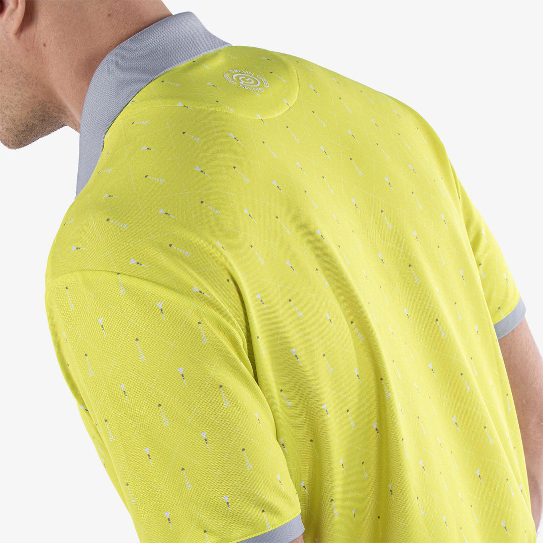 Manolo is a Breathable short sleeve golf shirt for Men in the color Sunny Lime/Cool Grey/White(6)