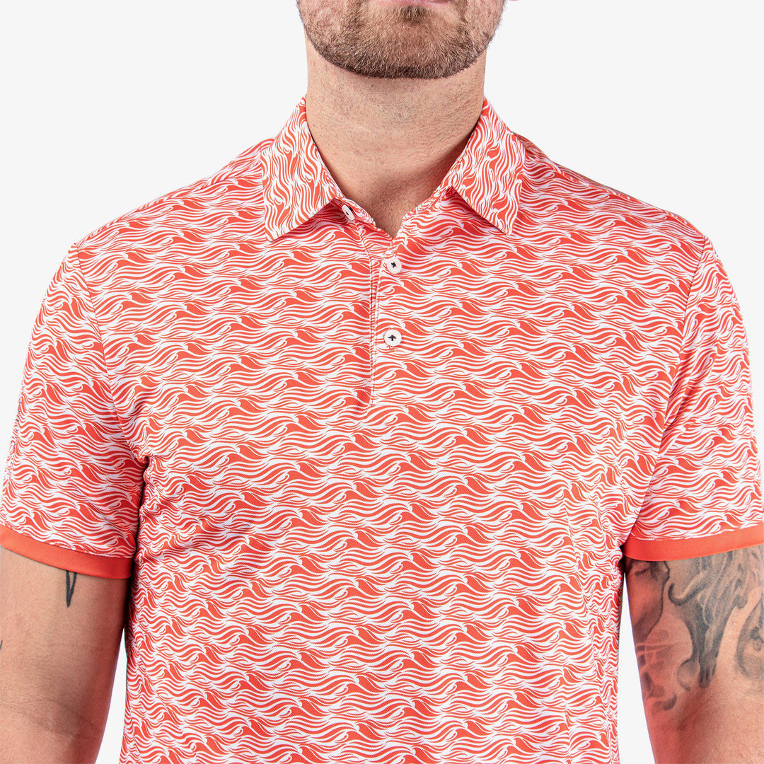 Madden is a Breathable short sleeve golf shirt for Men in the color Orange/White(4)