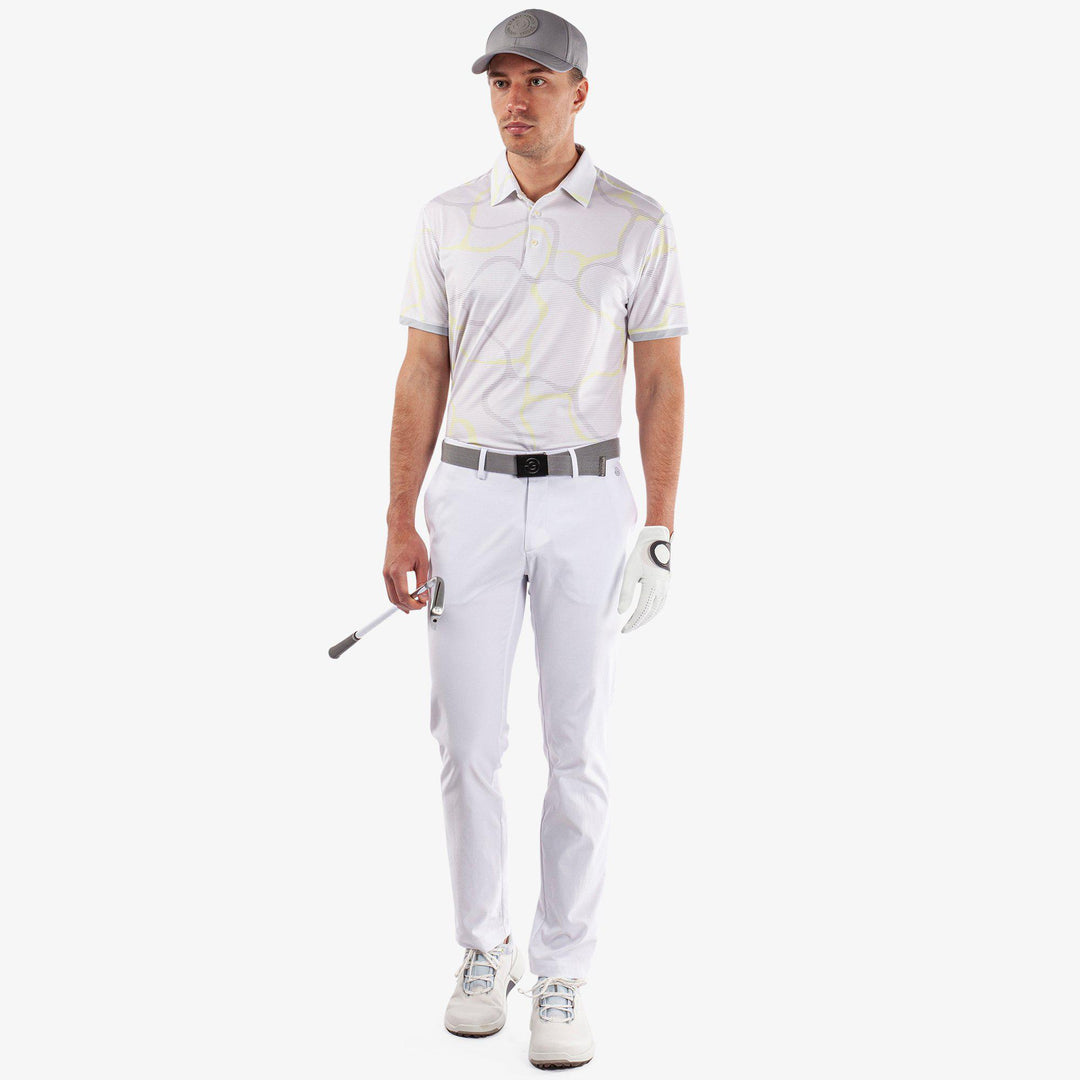 Markos is a Breathable short sleeve golf shirt for Men in the color White/Sunny Lime(2)