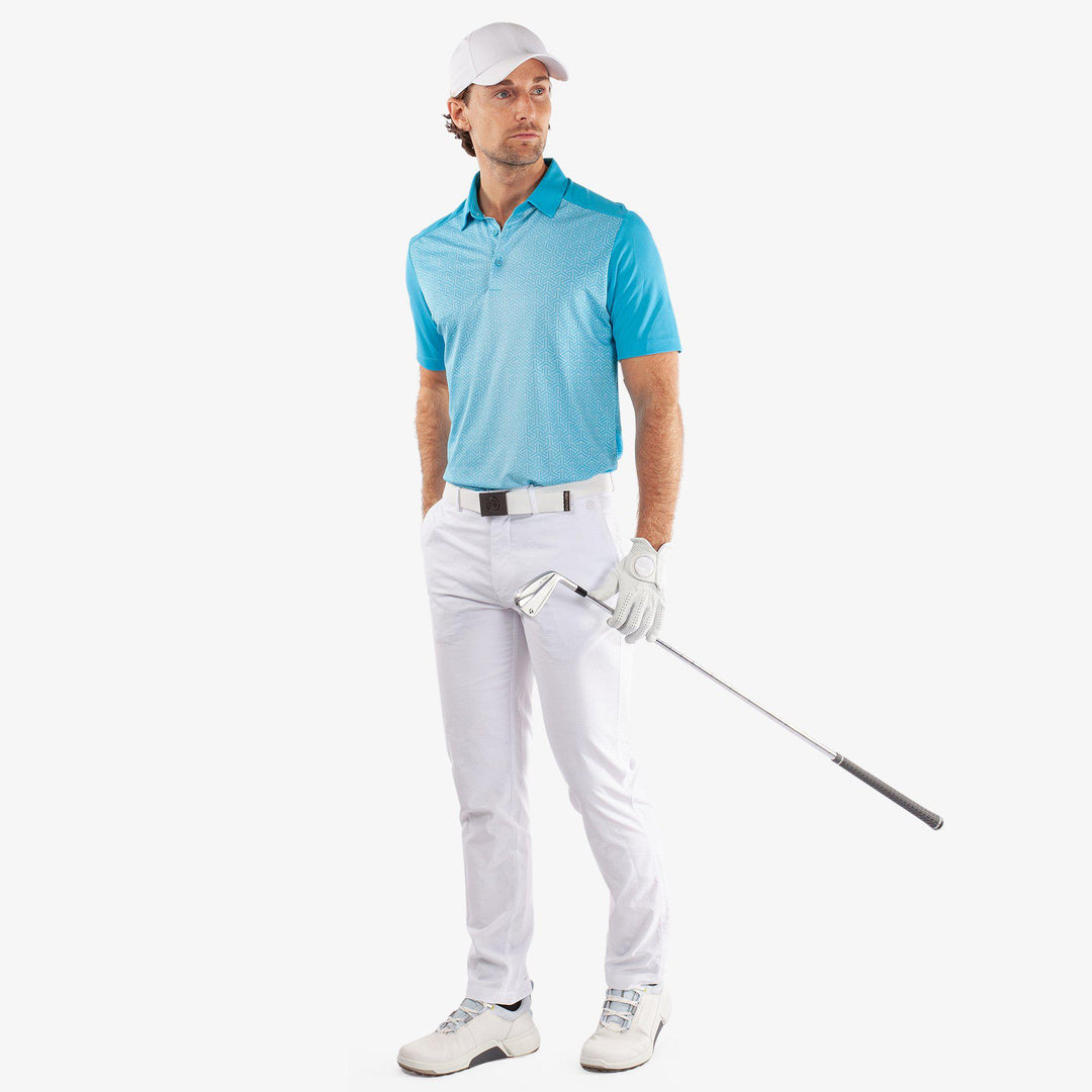Mile is a Breathable short sleeve golf shirt for Men in the color Aqua/White (2)