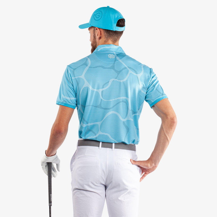 Markos is a Breathable short sleeve golf shirt for Men in the color Aqua/White (5)
