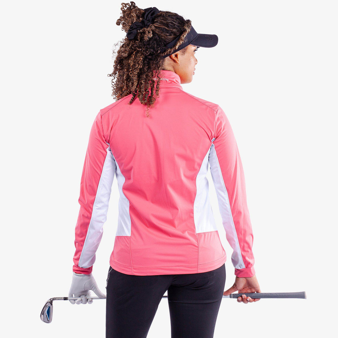 Larissa is a Windproof and water repellent golf jacket for Women in the color Camelia Rose/White(5)