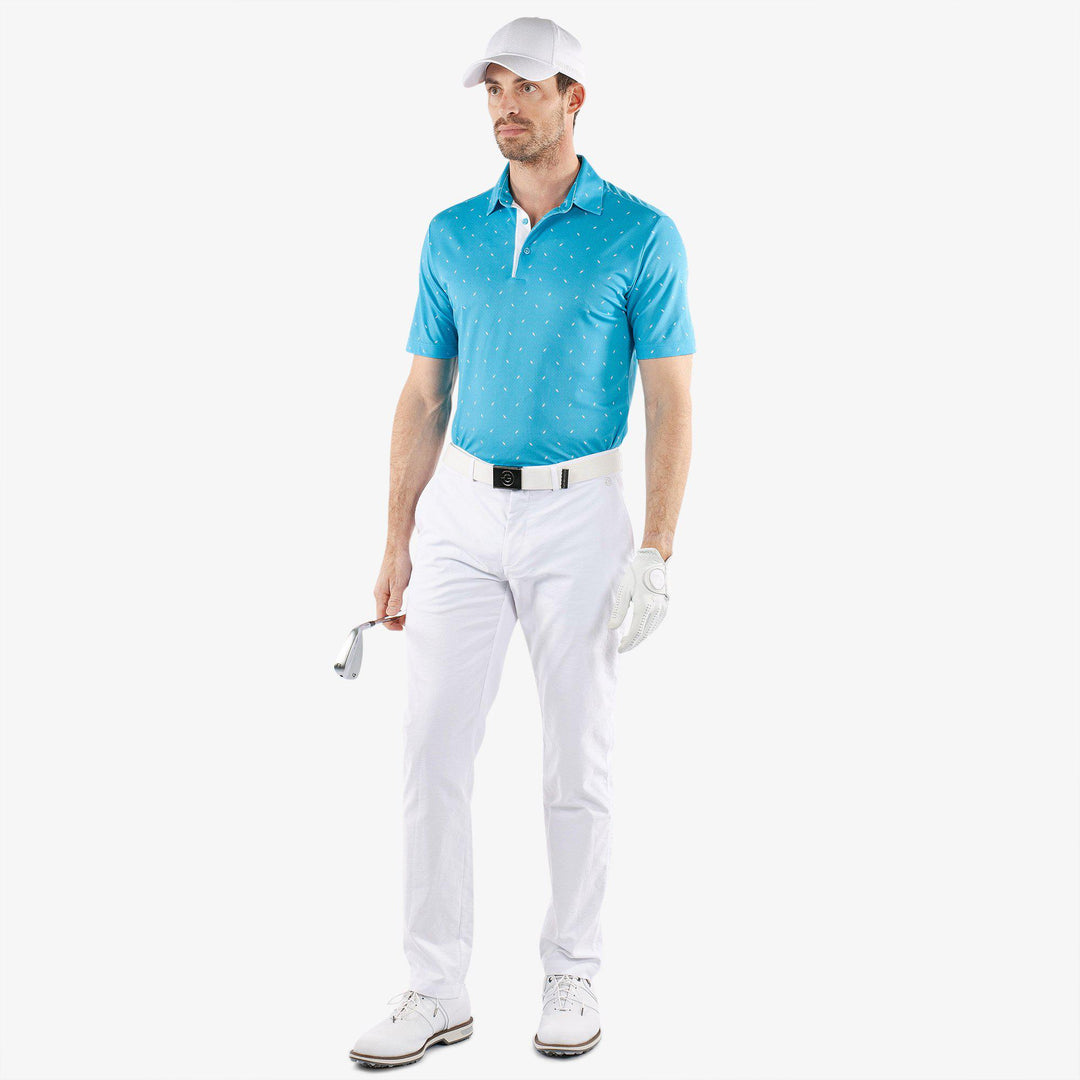 Miklos is a Breathable short sleeve golf shirt for Men in the color Aqua(2)