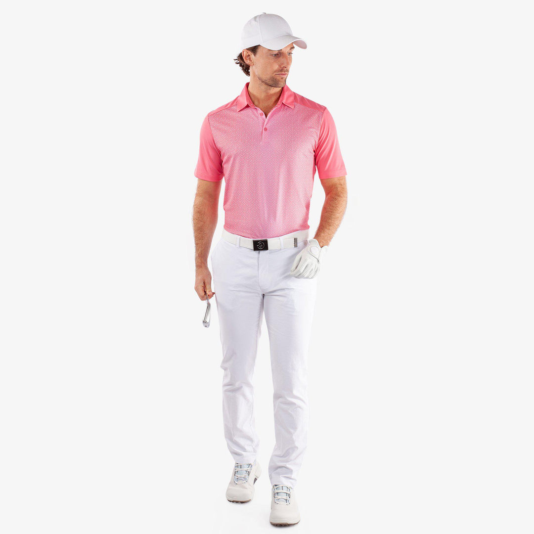 Mile is a Breathable short sleeve golf shirt for Men in the color Camelia Rose/White(2)