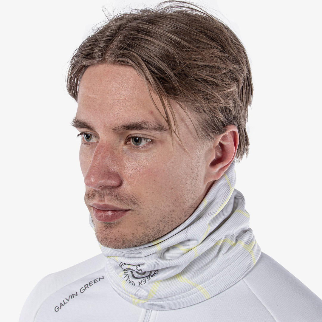 Dugan is a Insulating neck warmer for  in the color White/Sunny Lime(2)