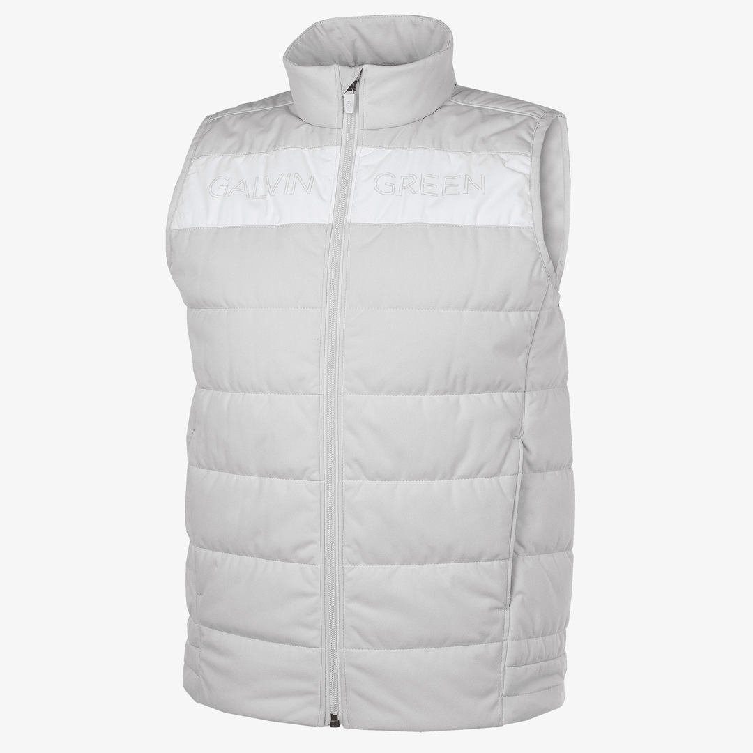 Ronie is a Windproof and water repellent golf vest for Juniors in the color Cool Grey/White(0)
