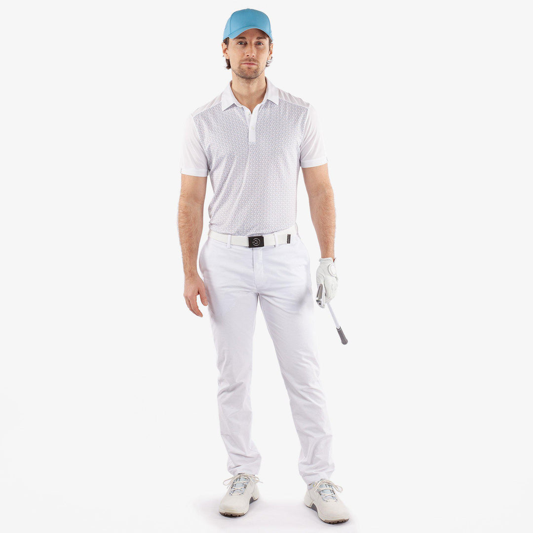 Mio is a Breathable short sleeve golf shirt for Men in the color Cool Grey/White(2)