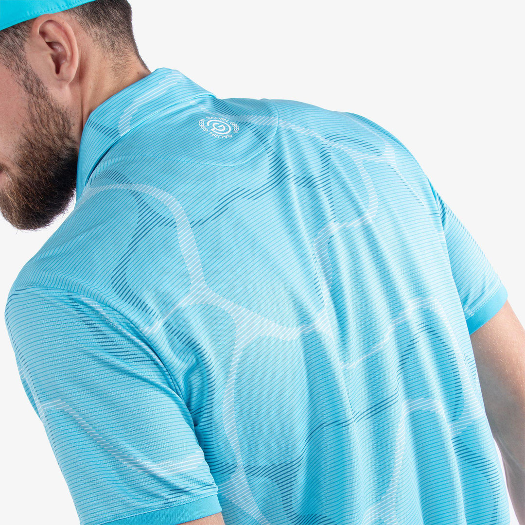 Markos is a Breathable short sleeve golf shirt for Men in the color Aqua/White (6)