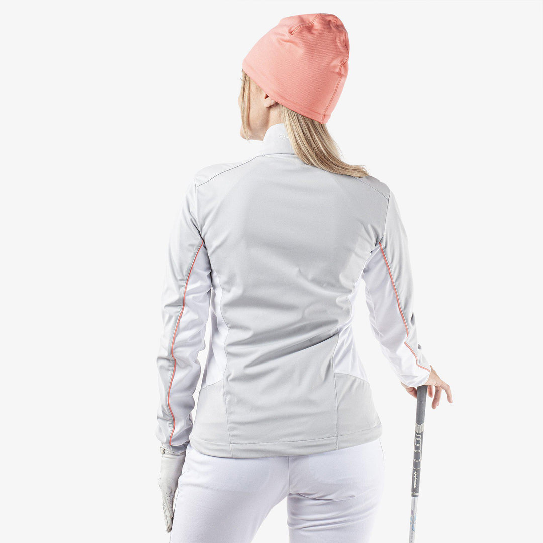Larissa is a Windproof and water repellent golf jacket for Women in the color Cool Grey/White/Coral(7)