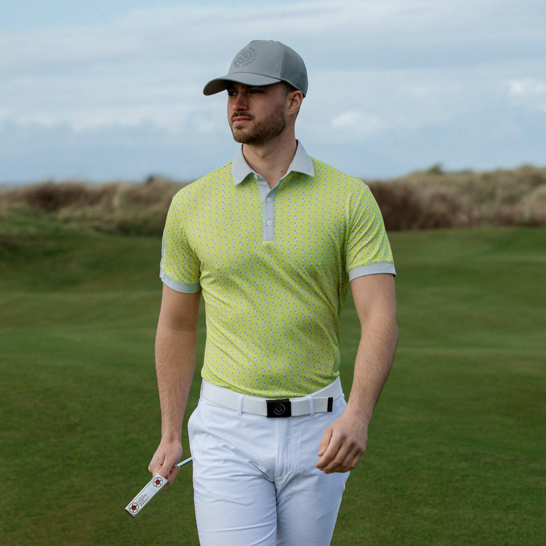 Malcolm is a Breathable short sleeve golf shirt for Men in the color Sunny Lime/Cool Grey/White(9)