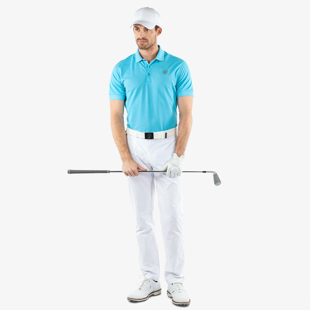 Maximilian is a Breathable short sleeve golf shirt for Men in the color Aqua(2)