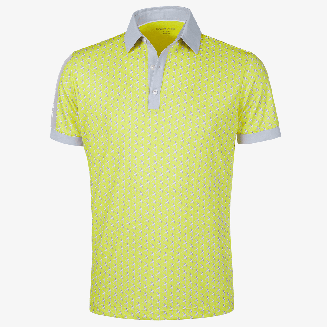 Malcolm is a Breathable short sleeve golf shirt for Men in the color Sunny Lime/Cool Grey/White(0)