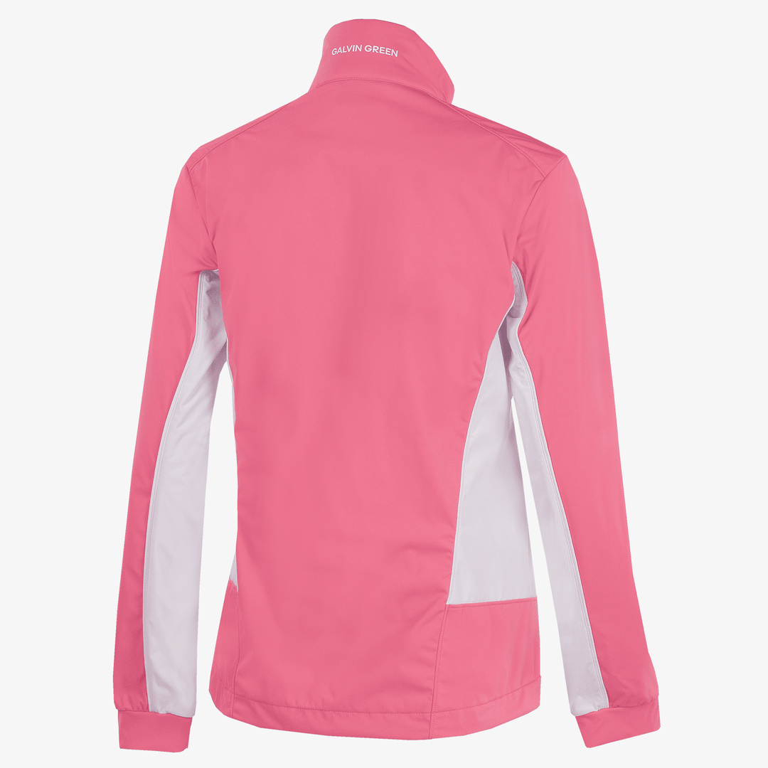 Larissa is a Windproof and water repellent golf jacket for Women in the color Camelia Rose/White(8)