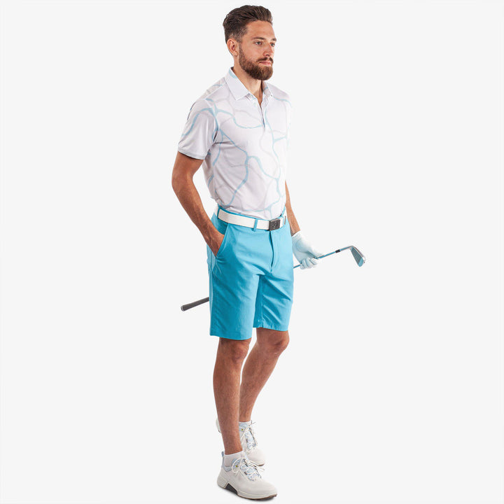 Markos is a Breathable short sleeve golf shirt for Men in the color Cool Grey/Aqua(2)