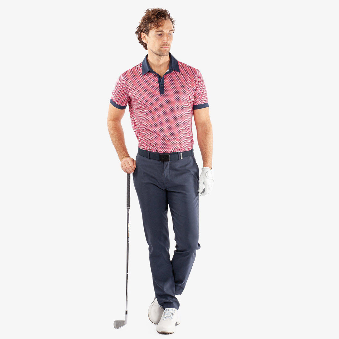 Mate is a Breathable short sleeve golf shirt for Men in the color Camelia Rose/Navy(2)