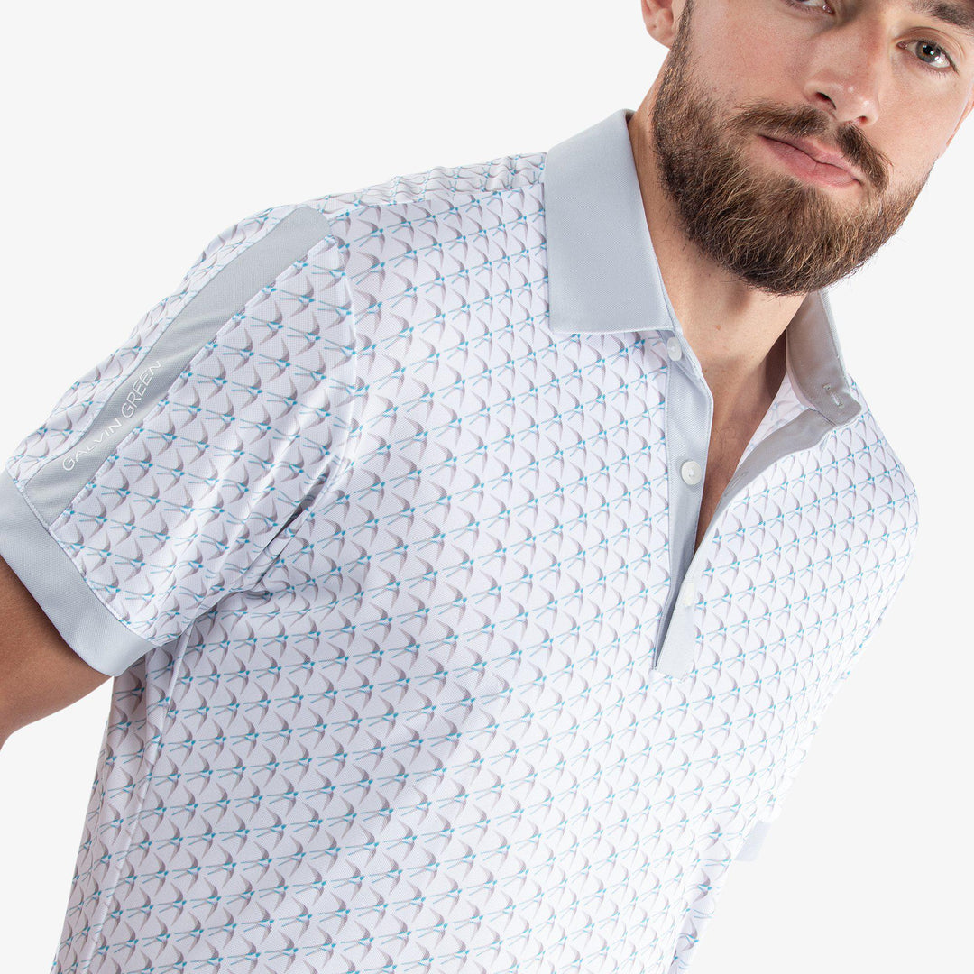 Malcolm is a Breathable short sleeve shirt for  in the color White/Cool Grey/Aqua(3)