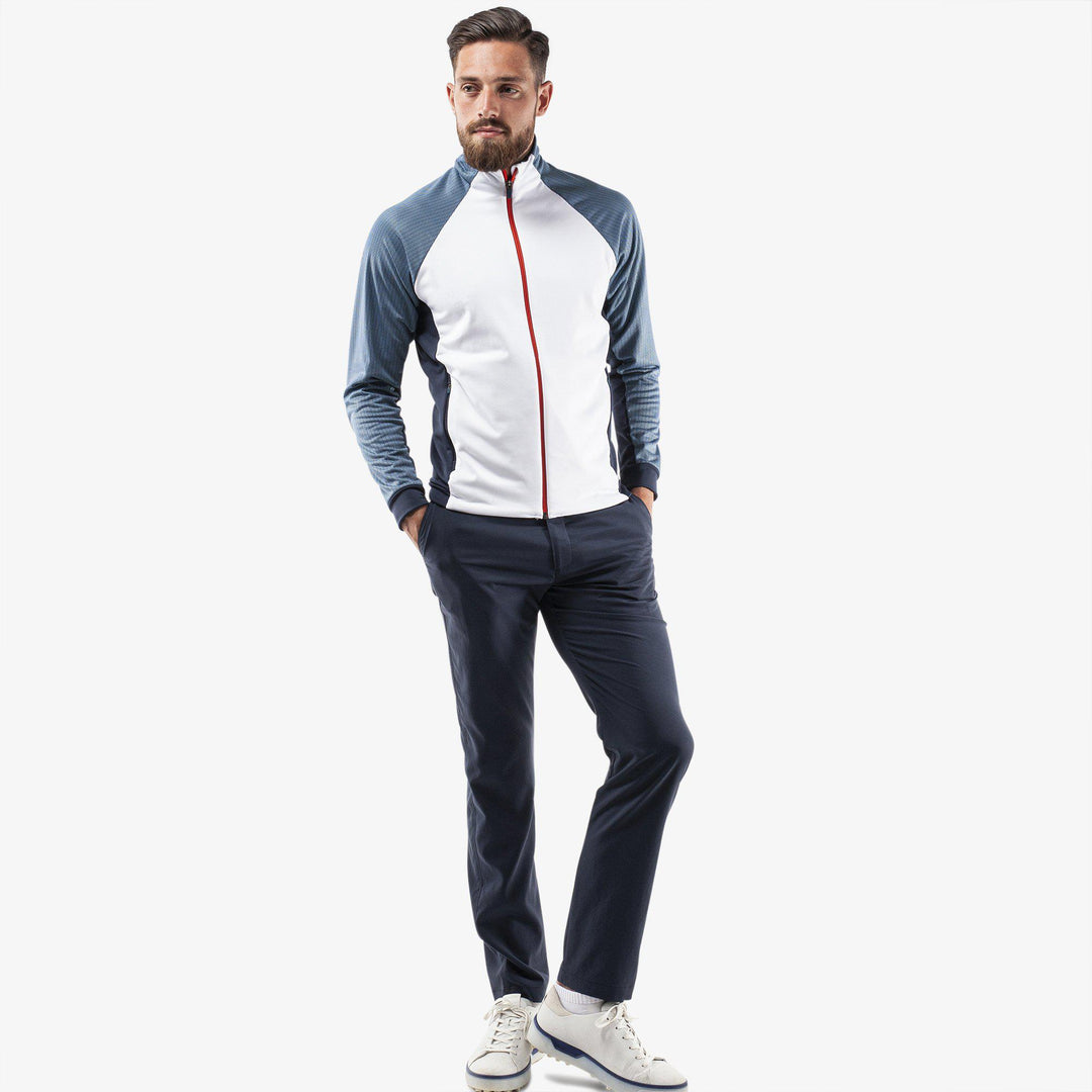 Donald is a Insulating golf mid layer for Men in the color White/Navy/Orange(2)