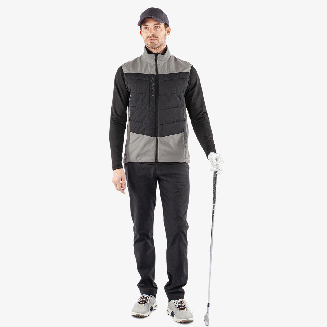 Lauro is a Windproof and water repellent golf vest for Men in the color Sharkskin/Black(3)