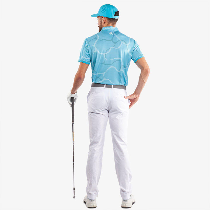 Markos is a Breathable short sleeve golf shirt for Men in the color Aqua/White (7)
