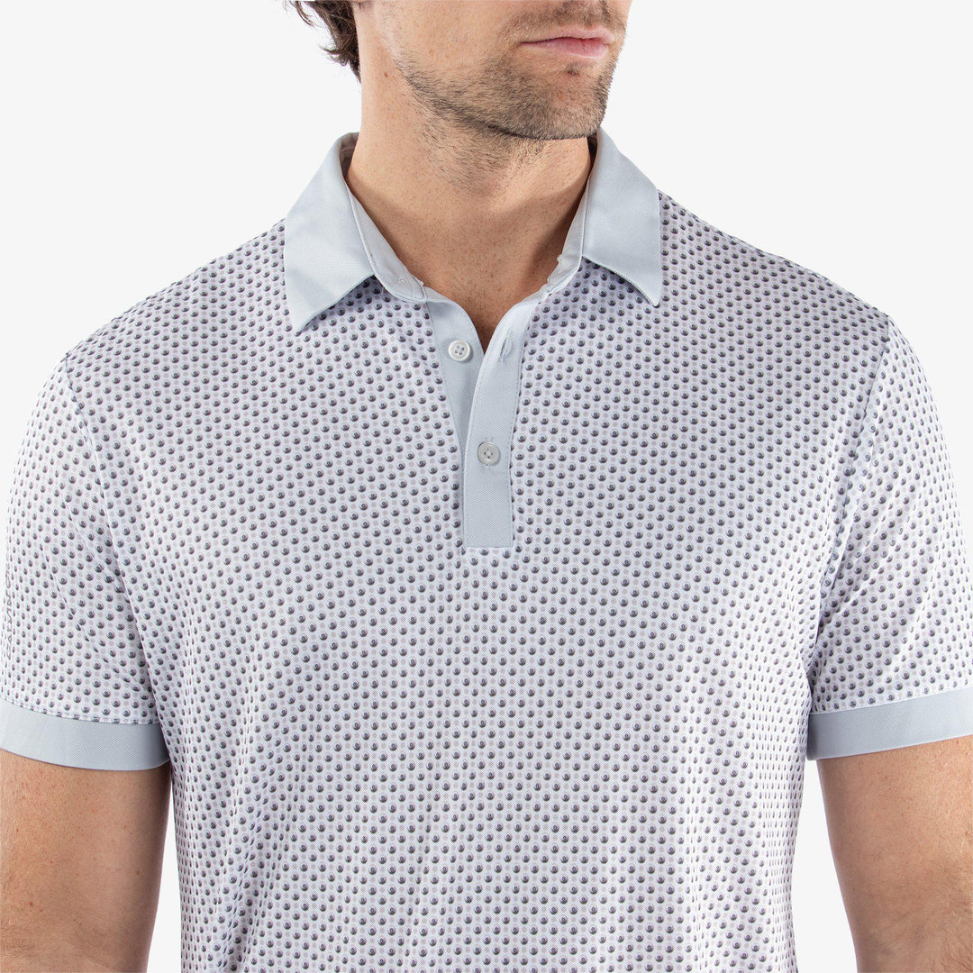 Mate is a Breathable short sleeve golf shirt for Men in the color White/Cool Grey(3)