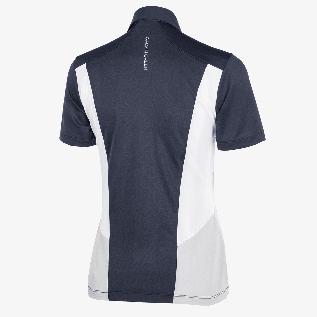 Melanie is a Breathable short sleeve golf shirt for Women in the color Navy/White/Cool Grey(8)