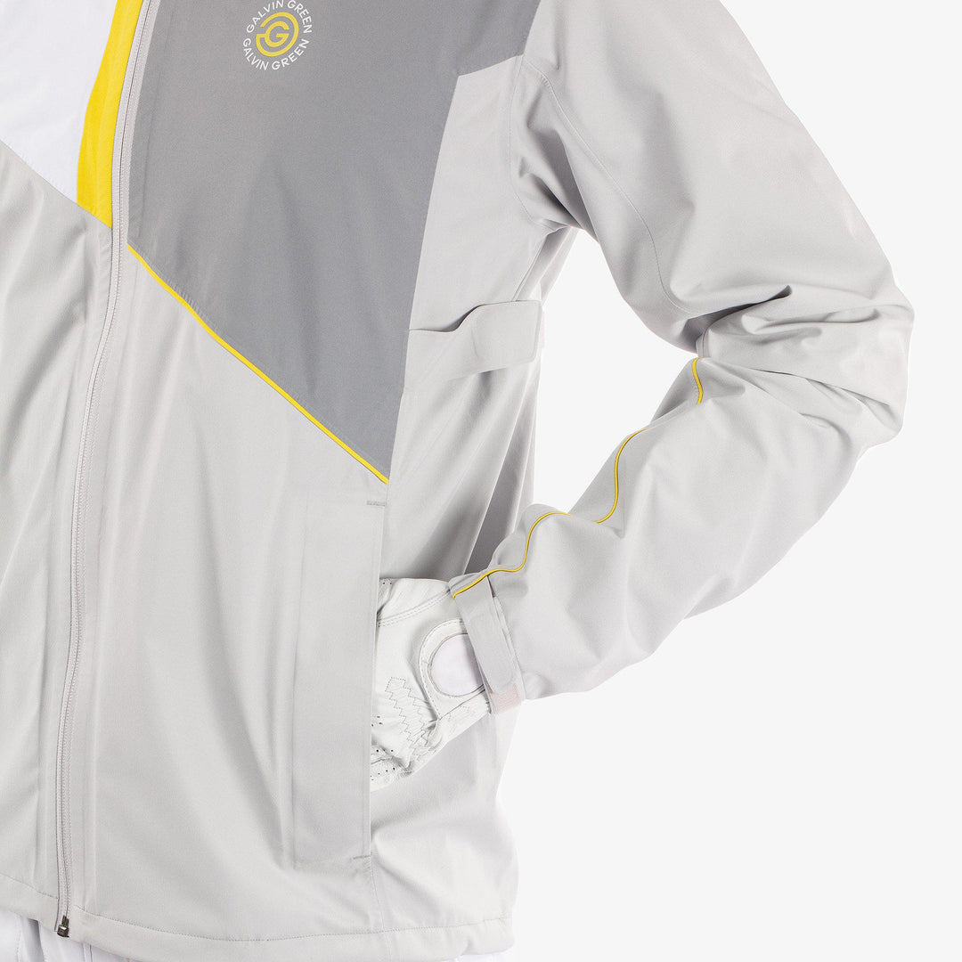 Apollo  is a Waterproof jacket for Men in the color Cool Grey/Sharkskin/Yellow(3)