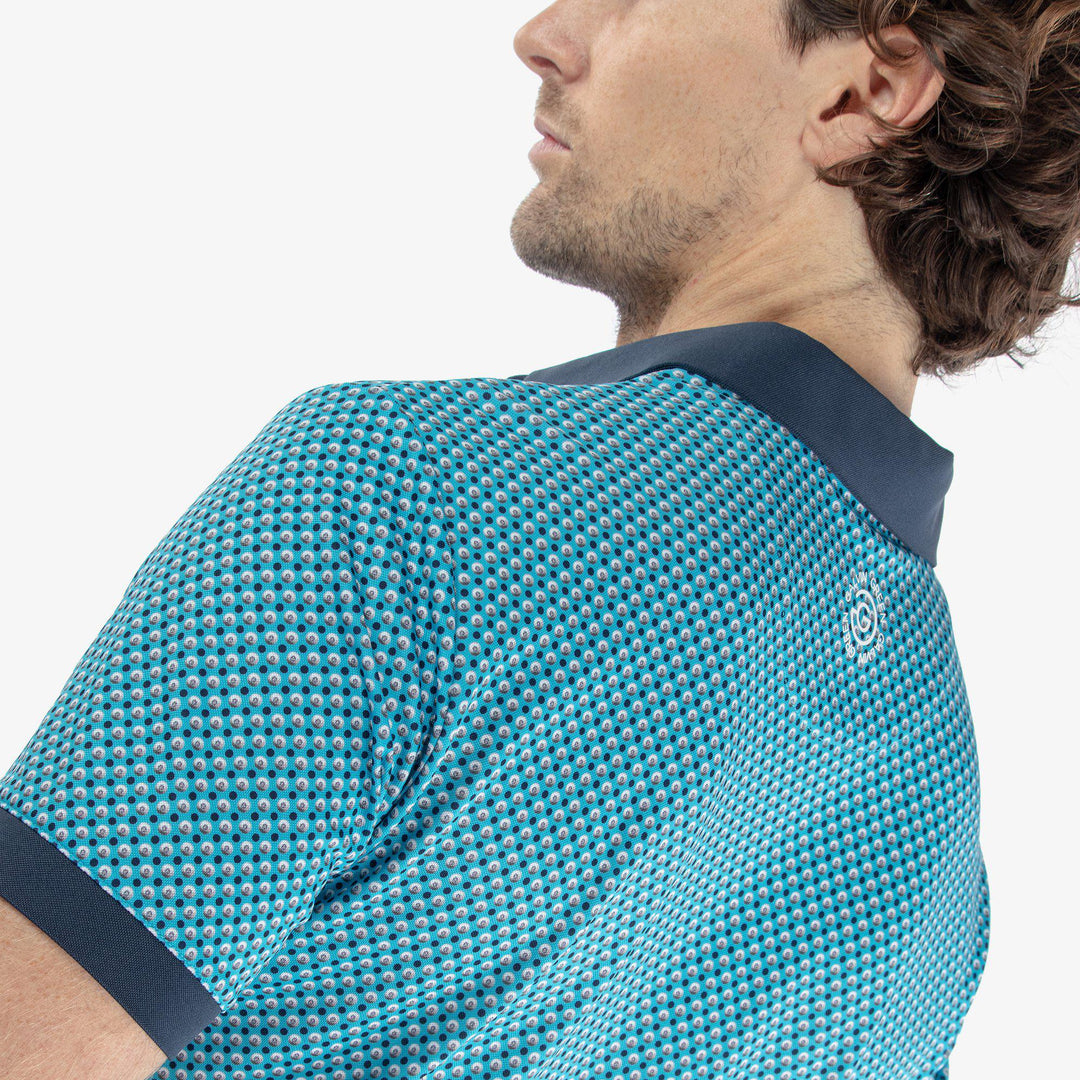 Mate is a Breathable short sleeve golf shirt for Men in the color Aqua/Navy(5)