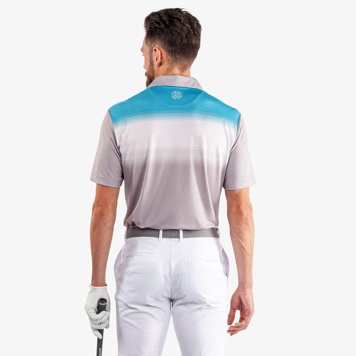 Mo is a Breathable short sleeve golf shirt for Men in the color Cool Grey/White/Aqua(5)
