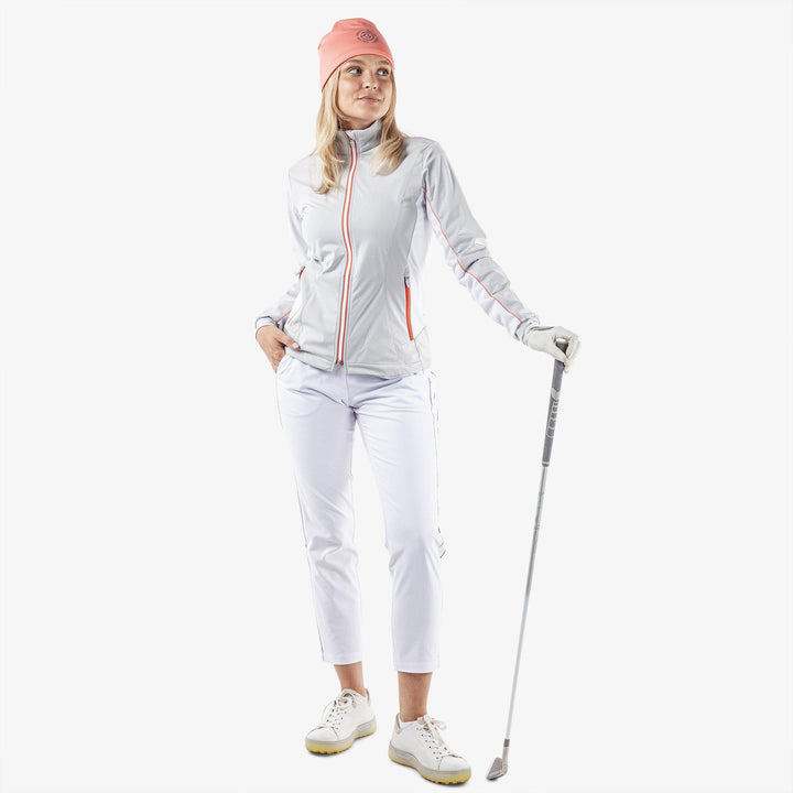 Larissa is a Windproof and water repellent golf jacket for Women in the color Cool Grey/White/Coral(2)