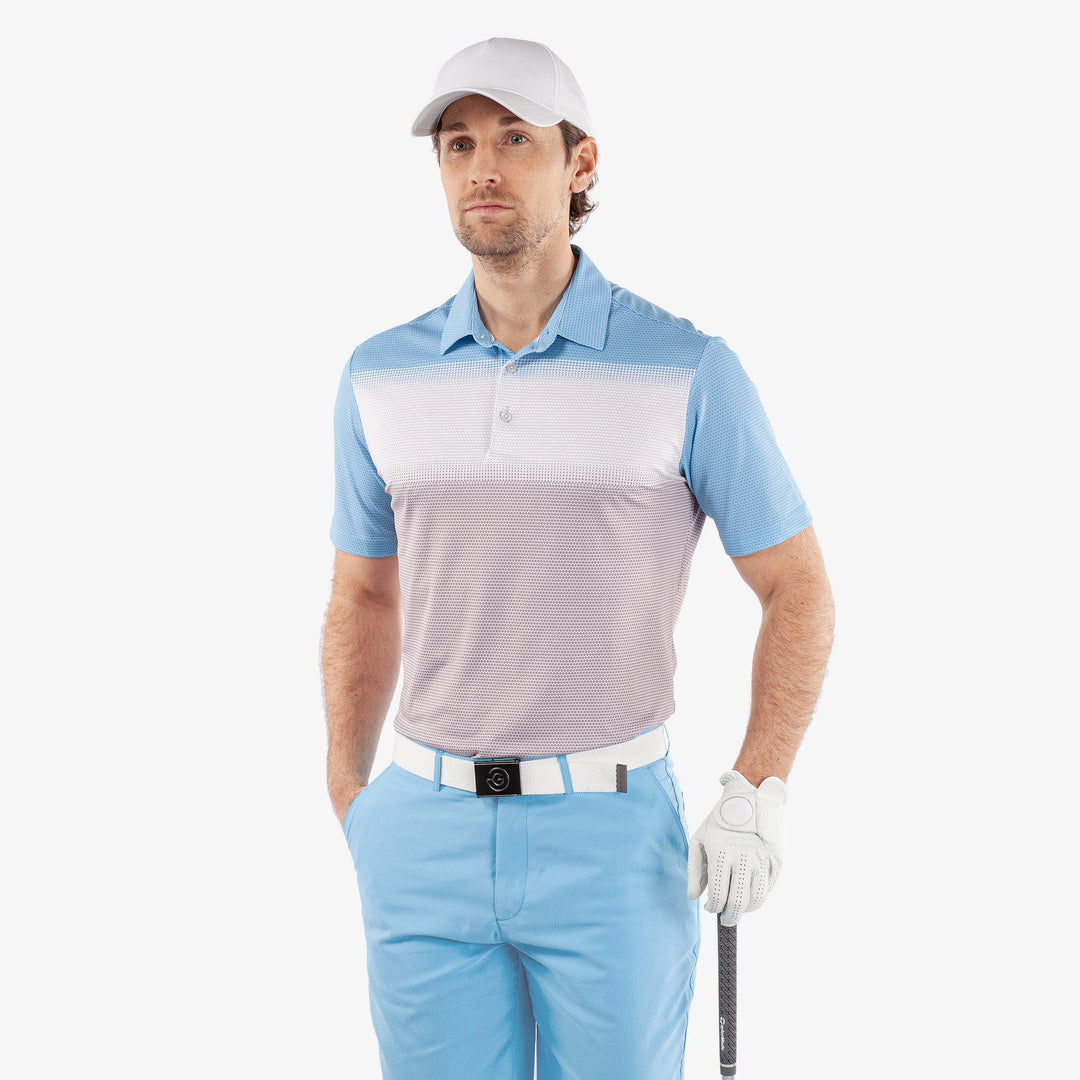 Mo is a Breathable short sleeve golf shirt for Men in the color Cool Grey/White/Alaskan Blue(1)