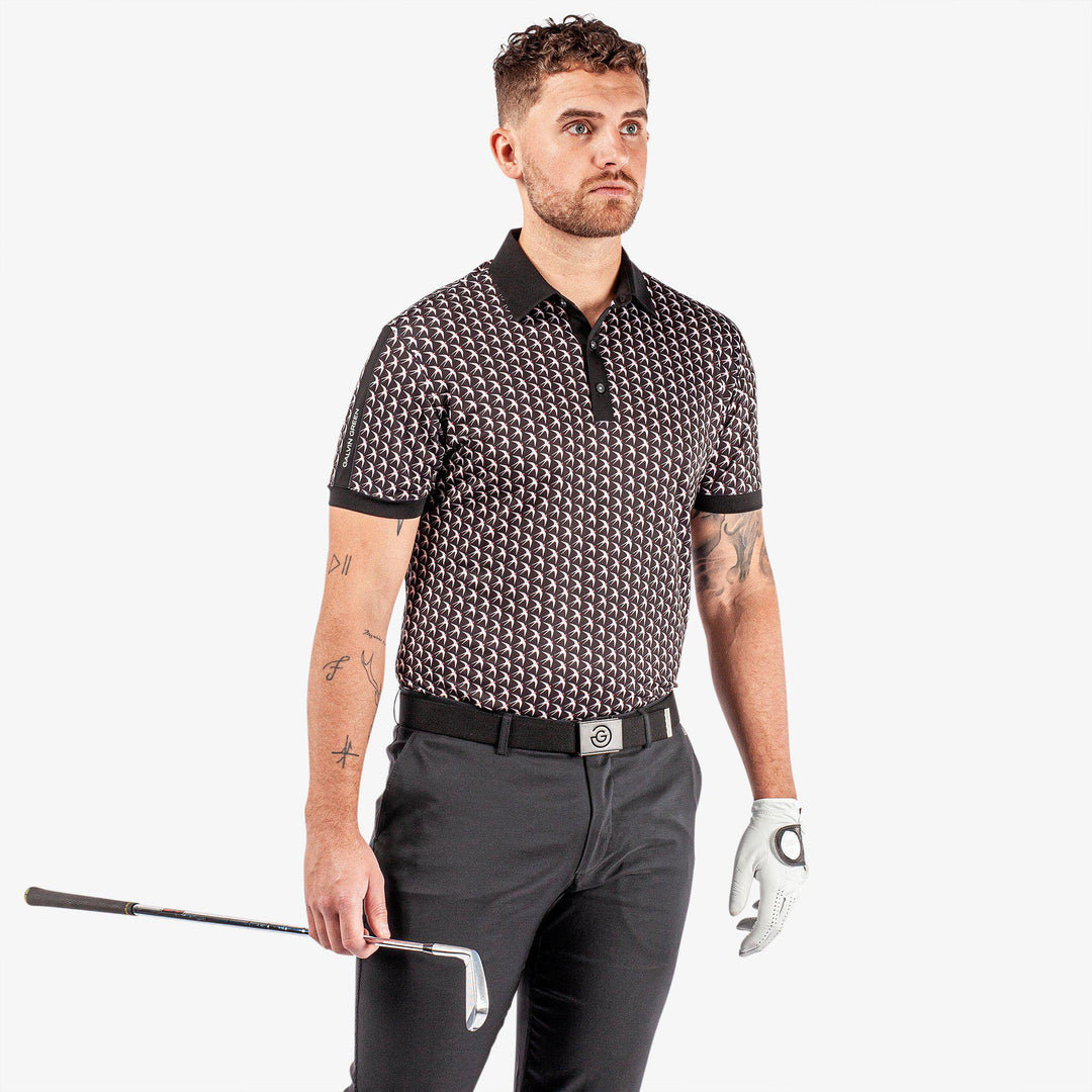 Malcolm is a Breathable short sleeve golf shirt for Men in the color Black/Sharkskin/Red(1)