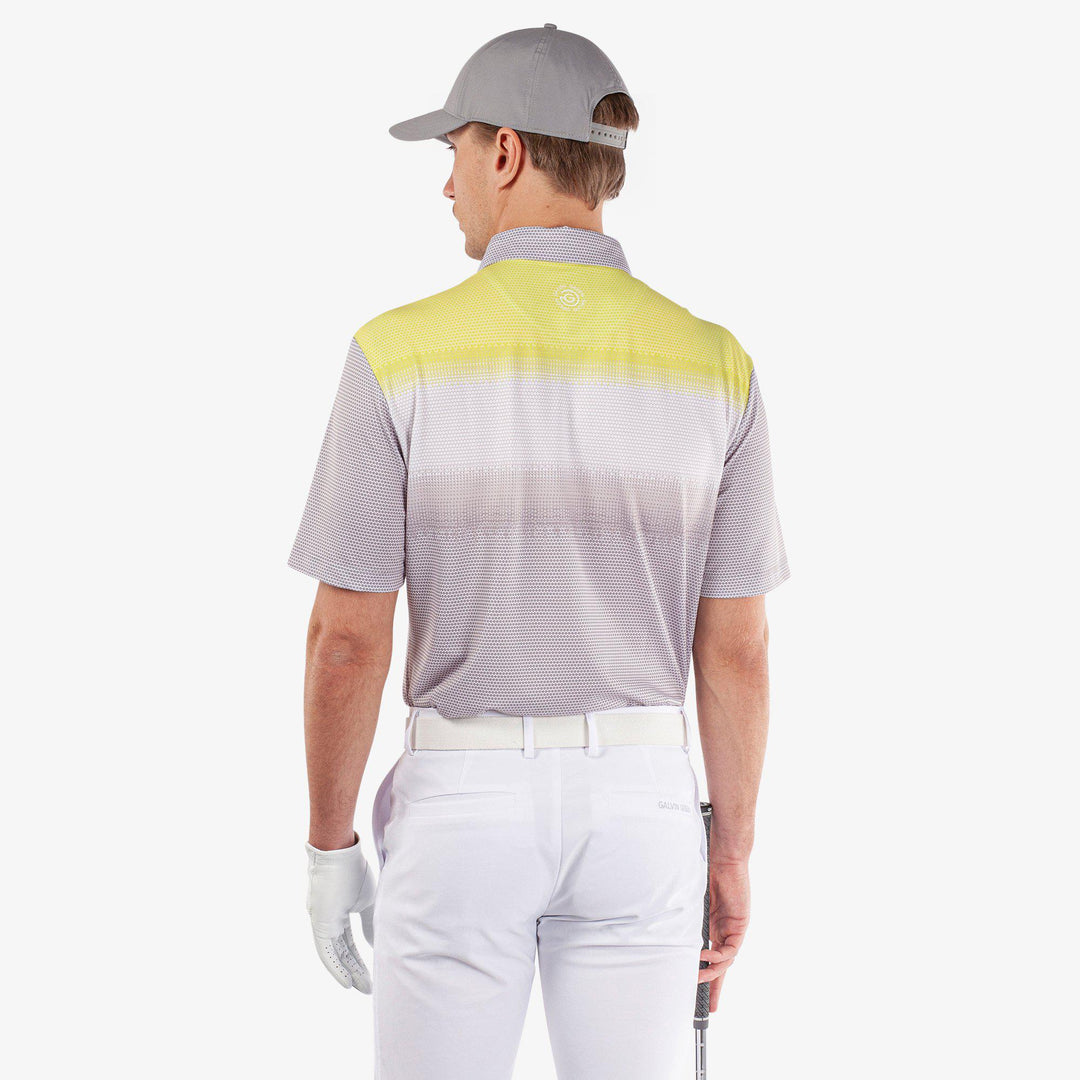 Mo is a Breathable short sleeve golf shirt for Men in the color Cool Grey/White/Sunny Lime(5)
