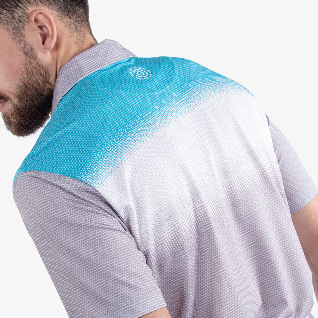 Mo is a Breathable short sleeve golf shirt for Men in the color Cool Grey/White/Aqua(6)