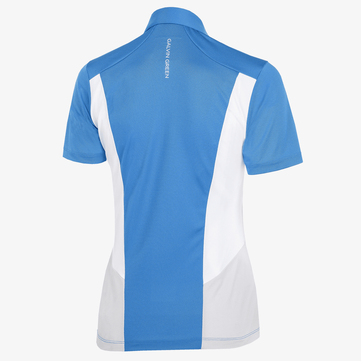 Melanie is a Breathable short sleeve golf shirt for Women in the color Blue/White/Cool Grey(8)