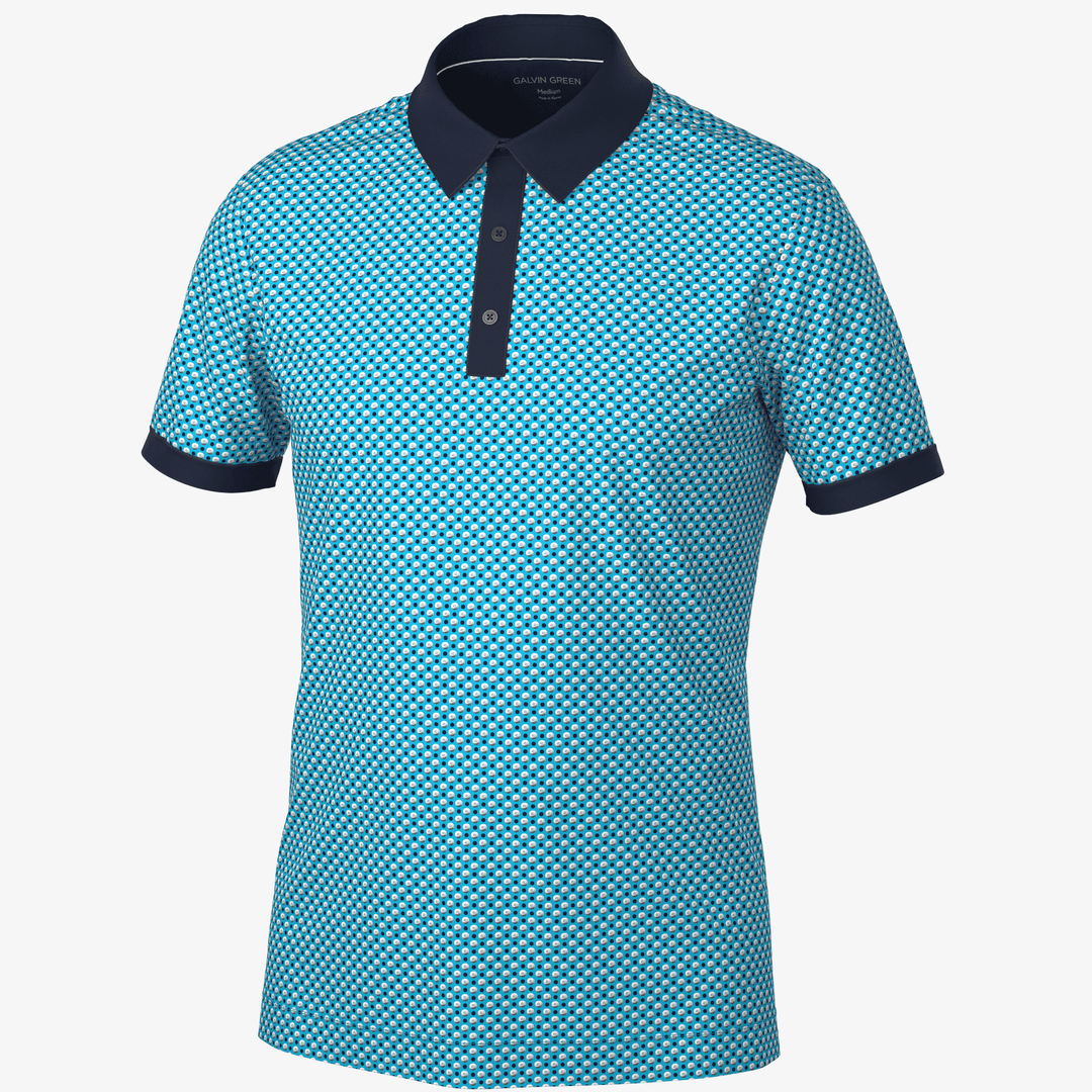 Mate is a Breathable short sleeve golf shirt for Men in the color Aqua/Navy(0)