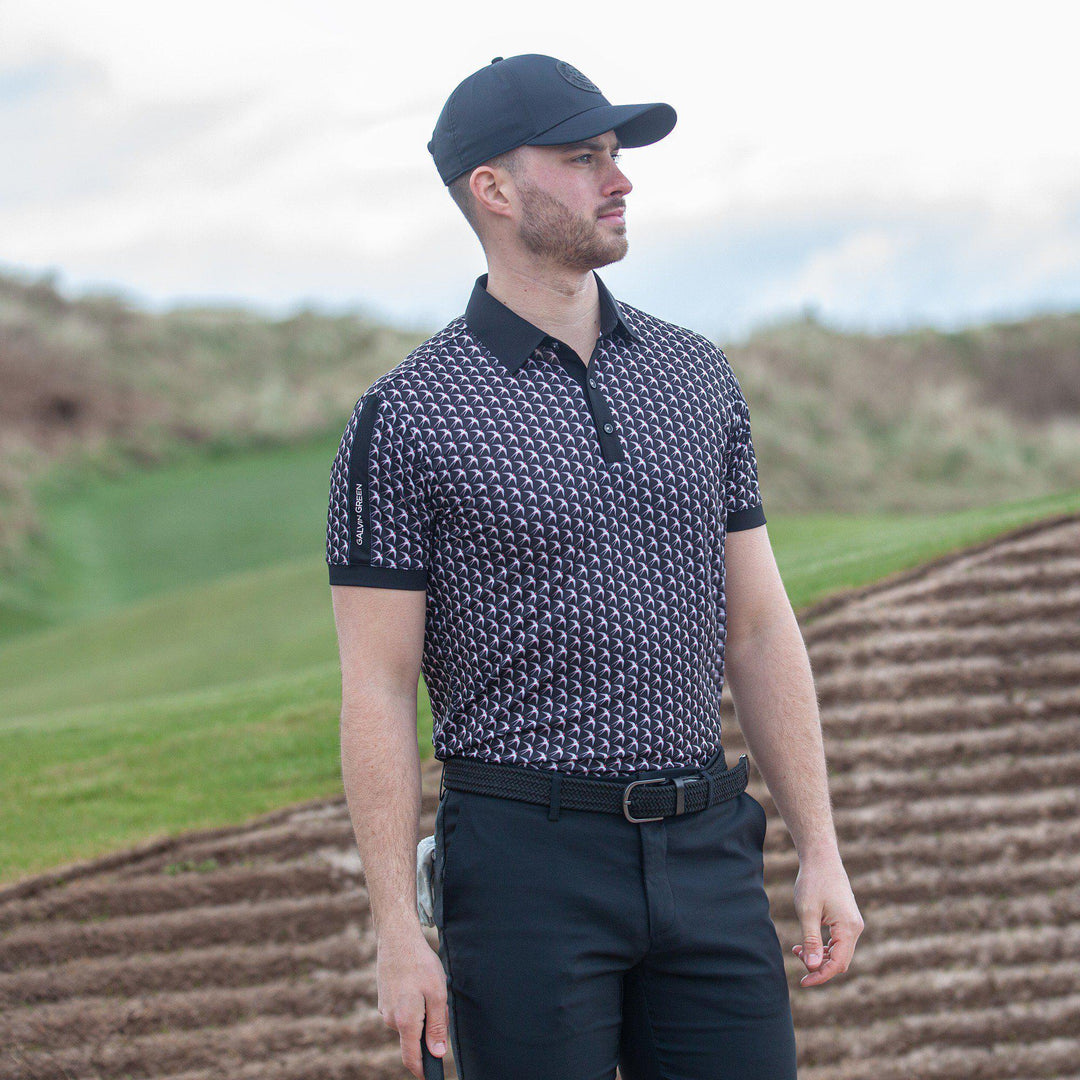 Malcolm is a Breathable short sleeve golf shirt for Men in the color Black/Sharkskin/Red(9)