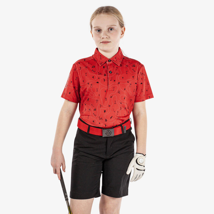 Rowan is a Breathable short sleeve golf shirt for Juniors in the color Red/Black(1)