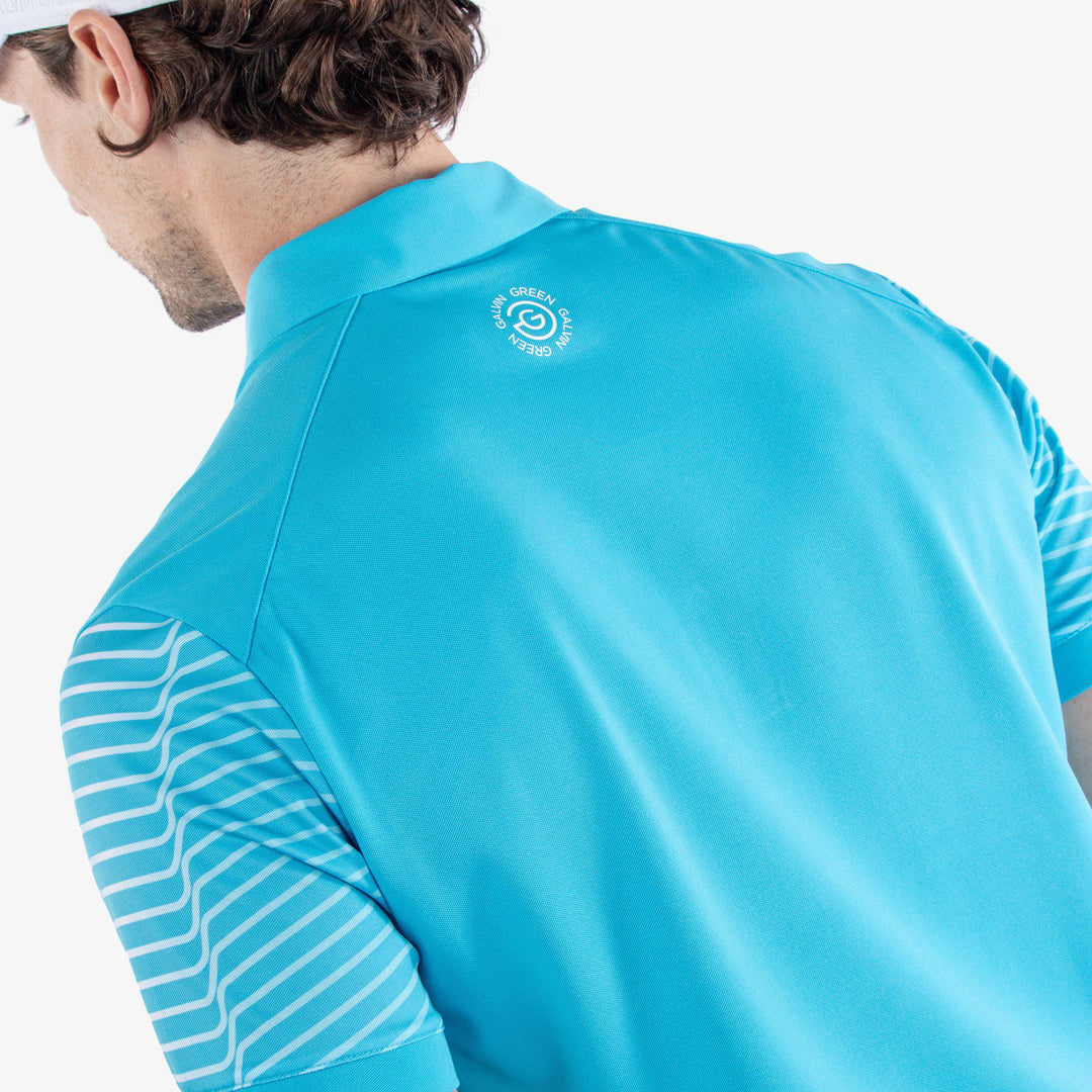 Milion is a Breathable short sleeve golf shirt for Men in the color Aqua/White (5)