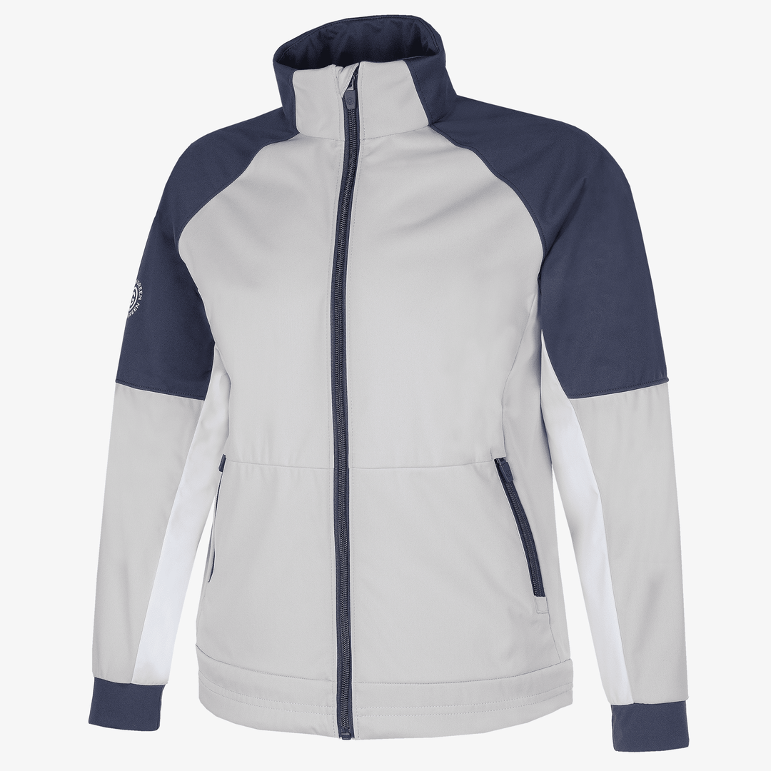 Remi is a Windproof and water repellent golf jacket for Juniors in the color Cool Grey/Navy/White(0)