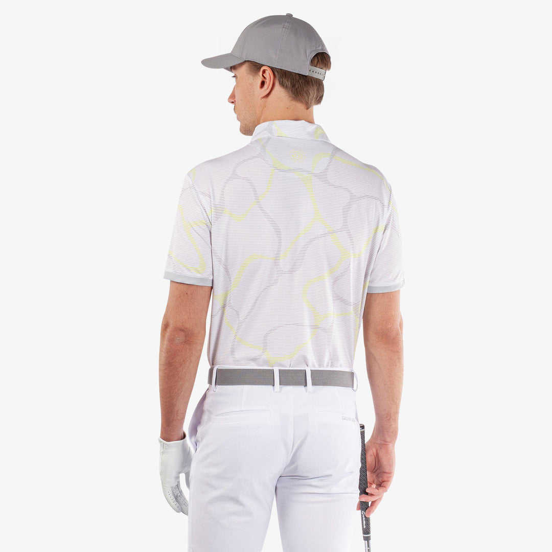 Markos is a Breathable short sleeve golf shirt for Men in the color White/Sunny Lime(5)