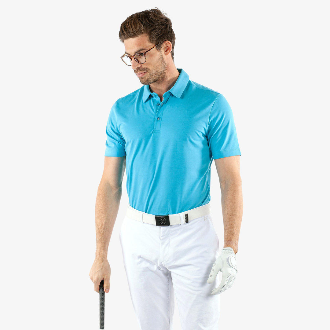 Marcelo is a Breathable short sleeve golf shirt for Men in the color Aqua(1)