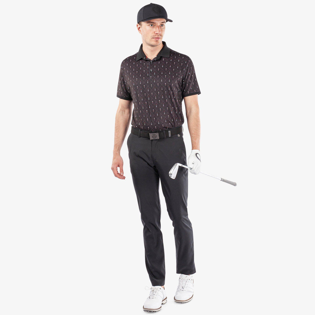 Manolo is a Breathable short sleeve golf shirt for Men in the color Black/White/Red(2)
