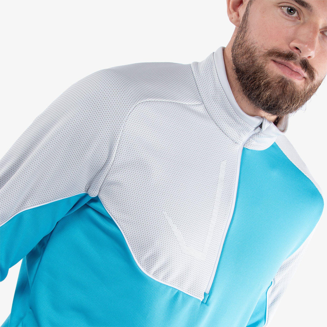 Daxton is a Insulating golf mid layer for Men in the color Aqua/Cool Grey/White(4)