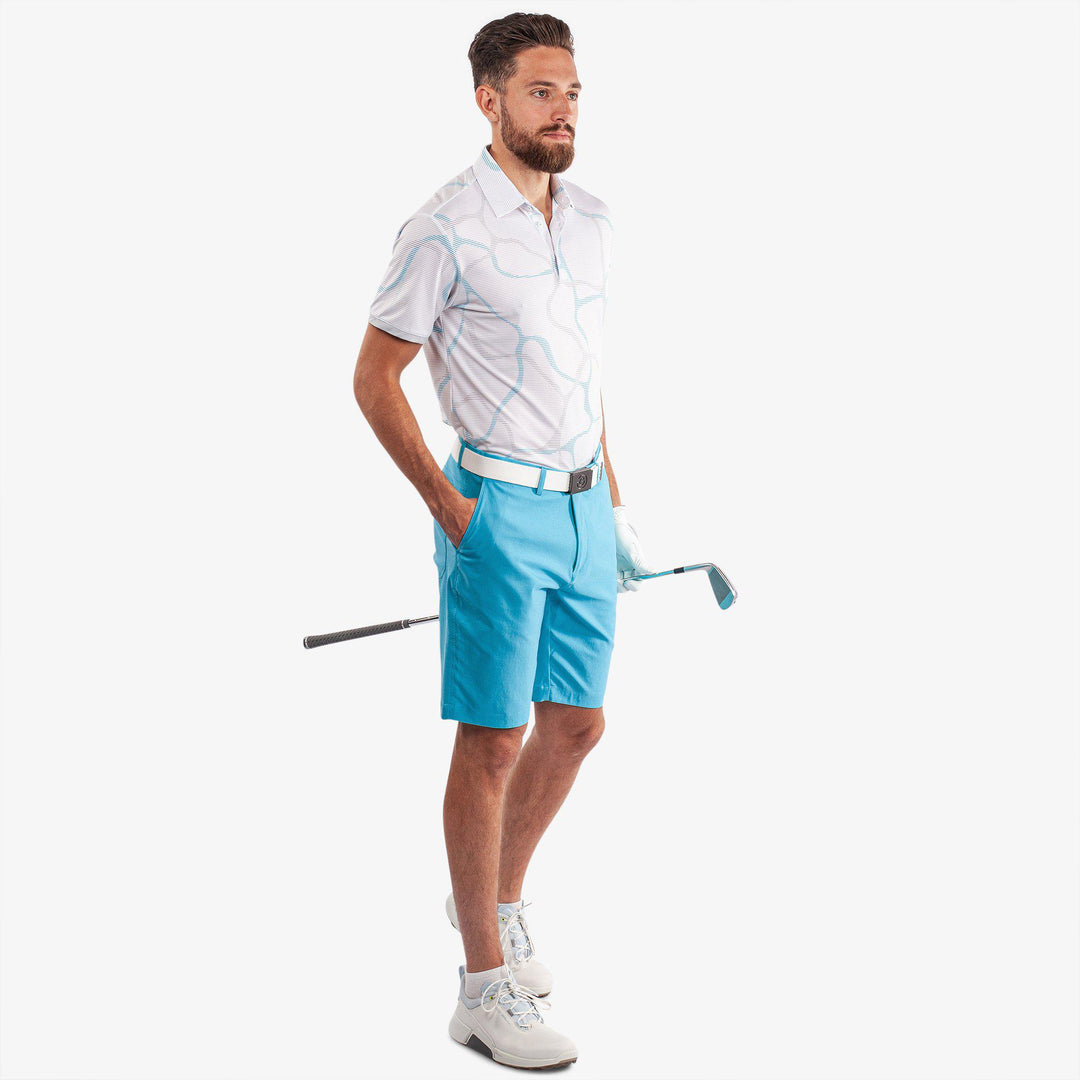 Markos is a Breathable short sleeve golf shirt for Men in the color Cool Grey/Aqua(3)