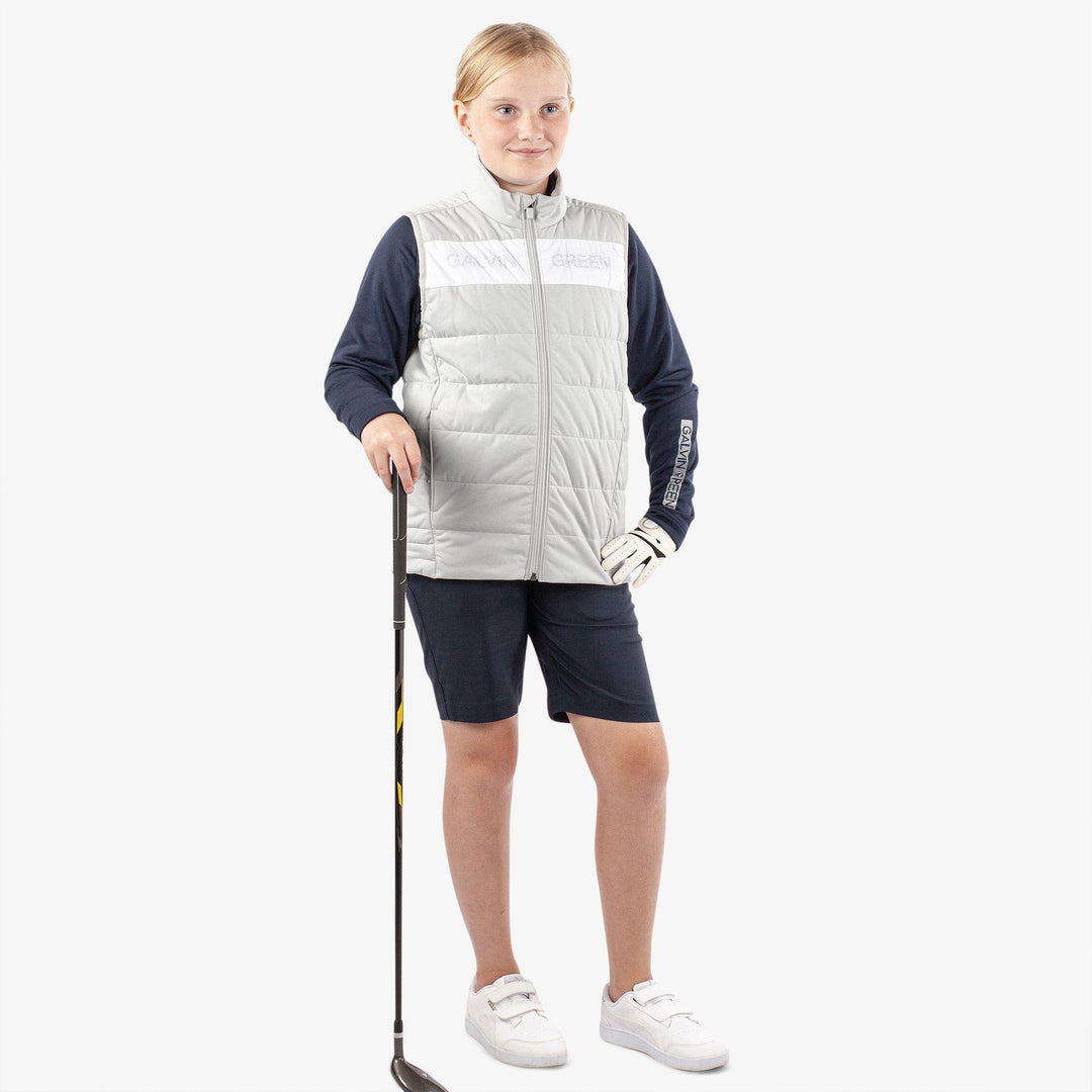 Ronie is a Windproof and water repellent golf vest for Juniors in the color Cool Grey/White(2)
