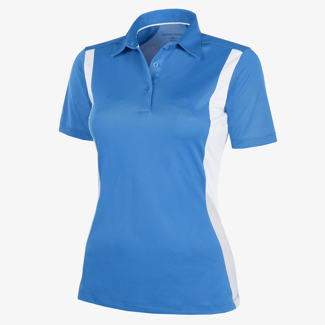 Melanie is a Breathable short sleeve golf shirt for Women in the color Blue/White/Cool Grey(0)