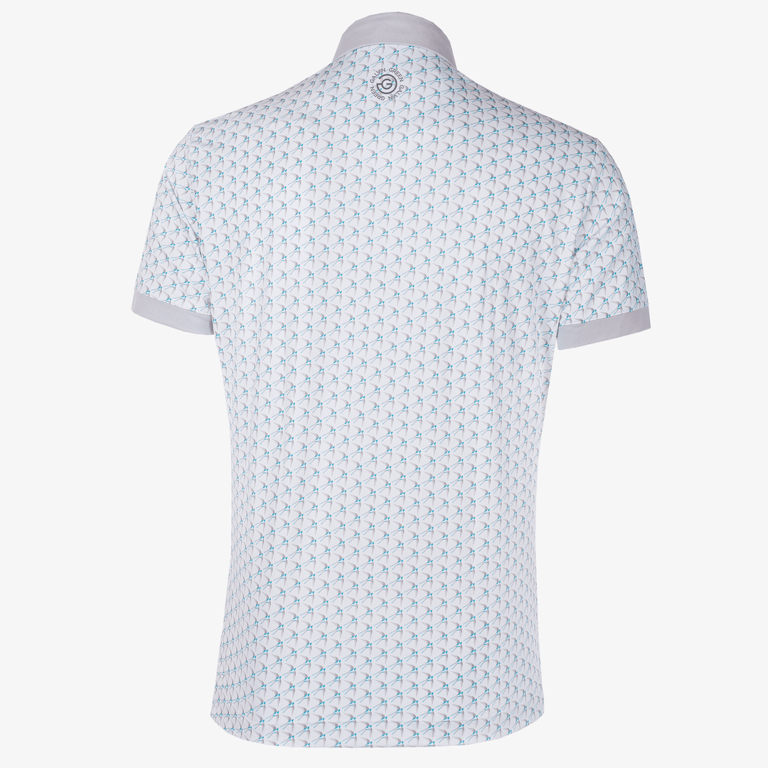 Malcolm is a Breathable short sleeve golf shirt for Men in the color White/Cool Grey/Aqua(8)