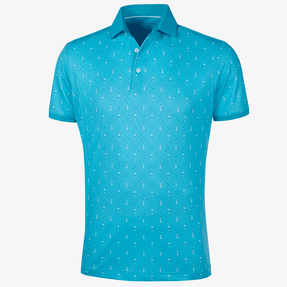 Manolo is a Breathable short sleeve golf shirt for Men in the color Aqua/White (0)